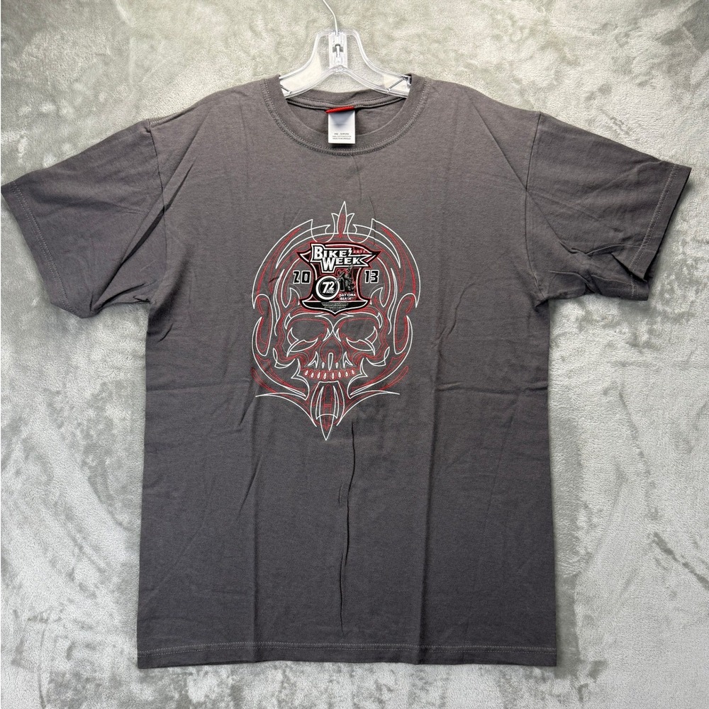 Hot Leathers Mens Daytona Bike Week 2013 Skull Graphic T-Shirt Gray Medium